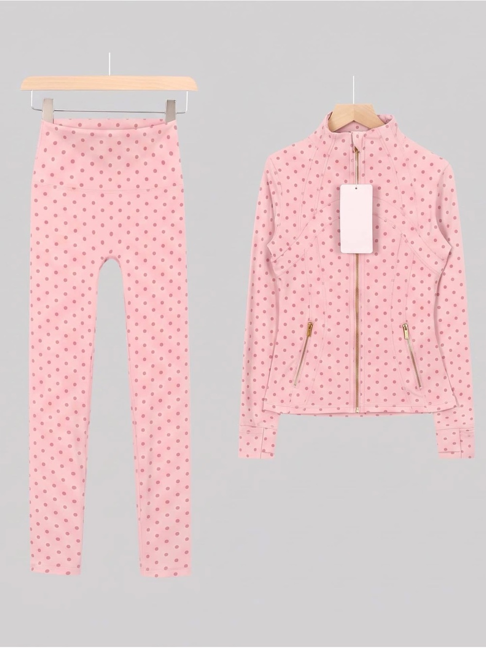 lululemon athletica Pink Polka Dot Leggings and Zip Jacket Set